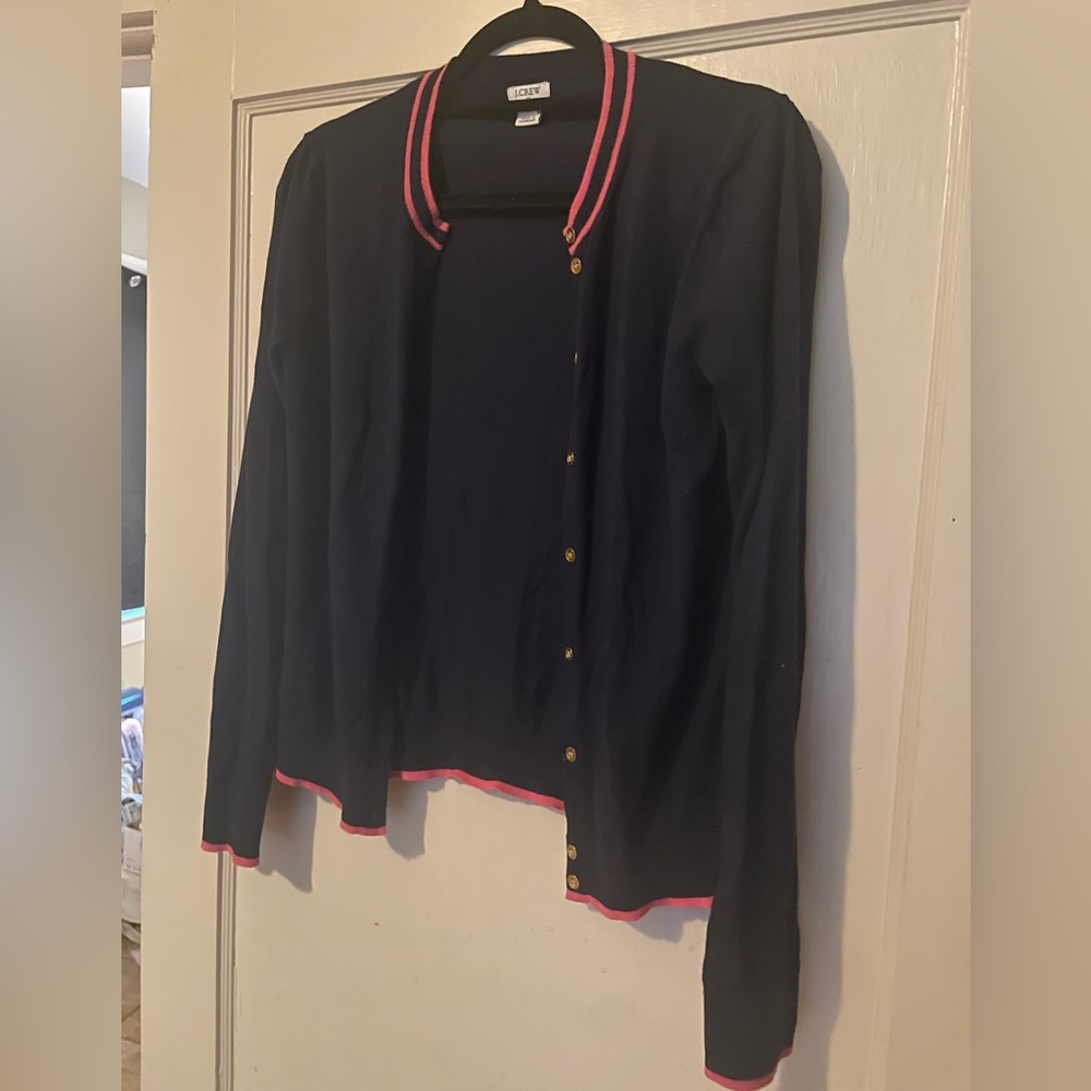 J. Crew: Navy Sweater with Pink Accents